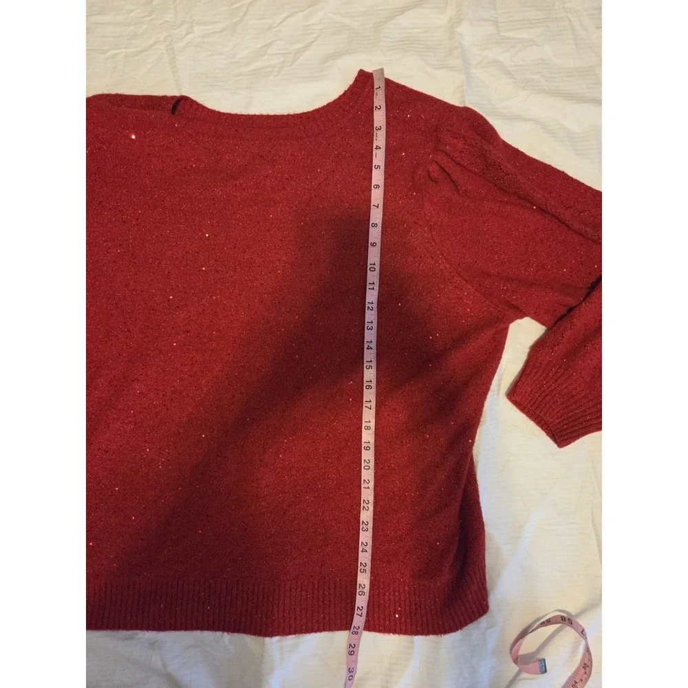 Liz Claiborne Red Sparkly Sequins Sweater W‎ Balloon Sleeves 3X NWT